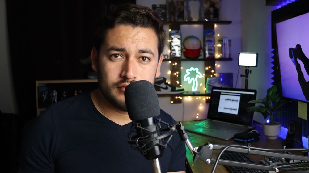 Creator desk with microphone and camera