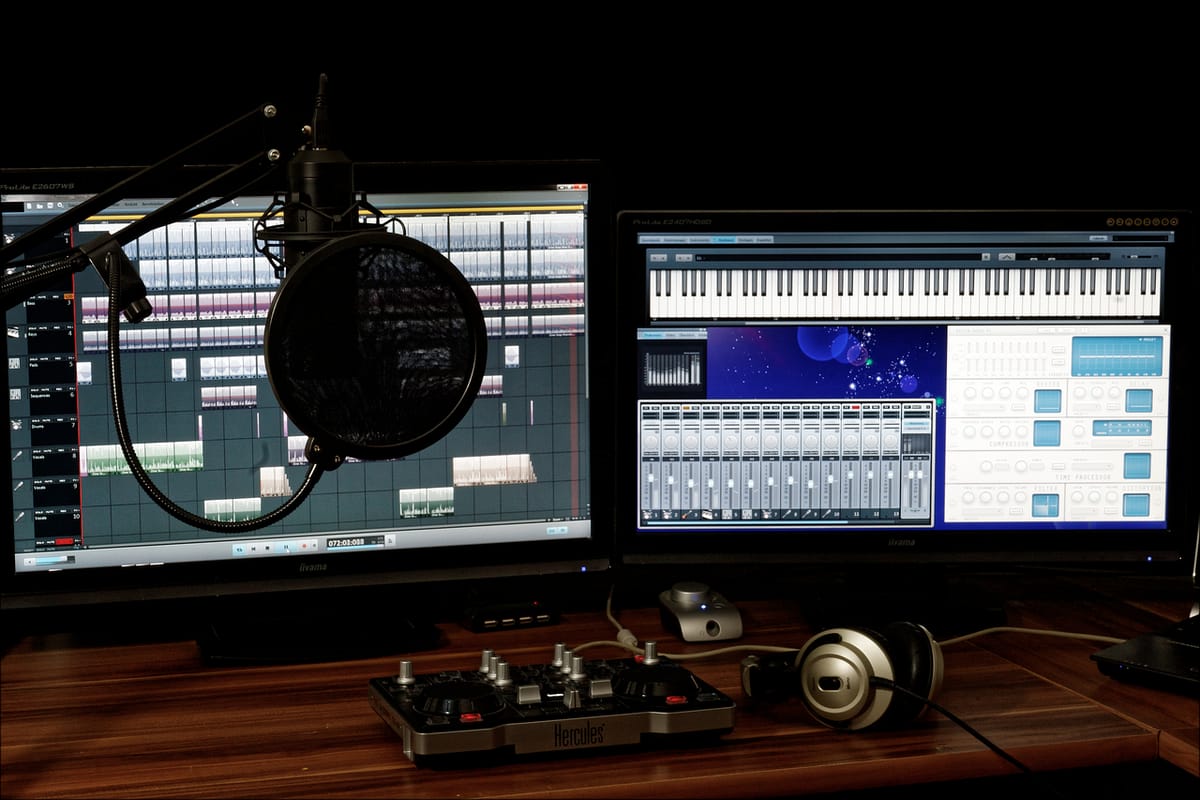 Music studio recording and audio production setup