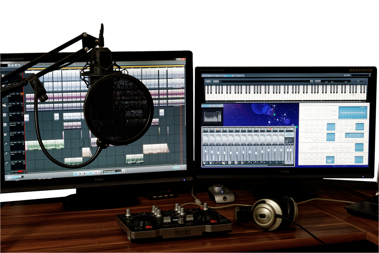 Music studio recording and audio production setup