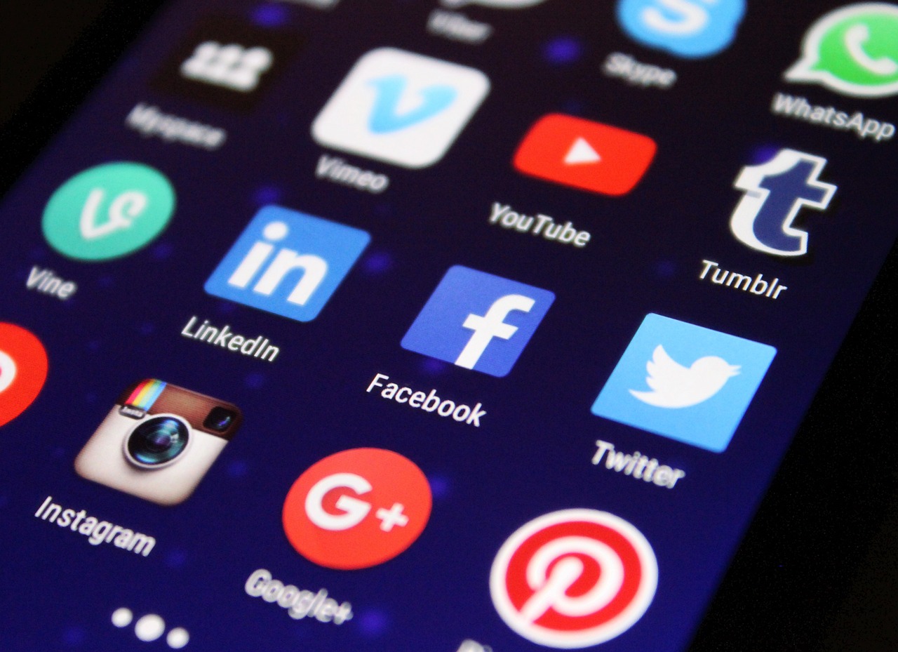Social media platform icons and digital networking