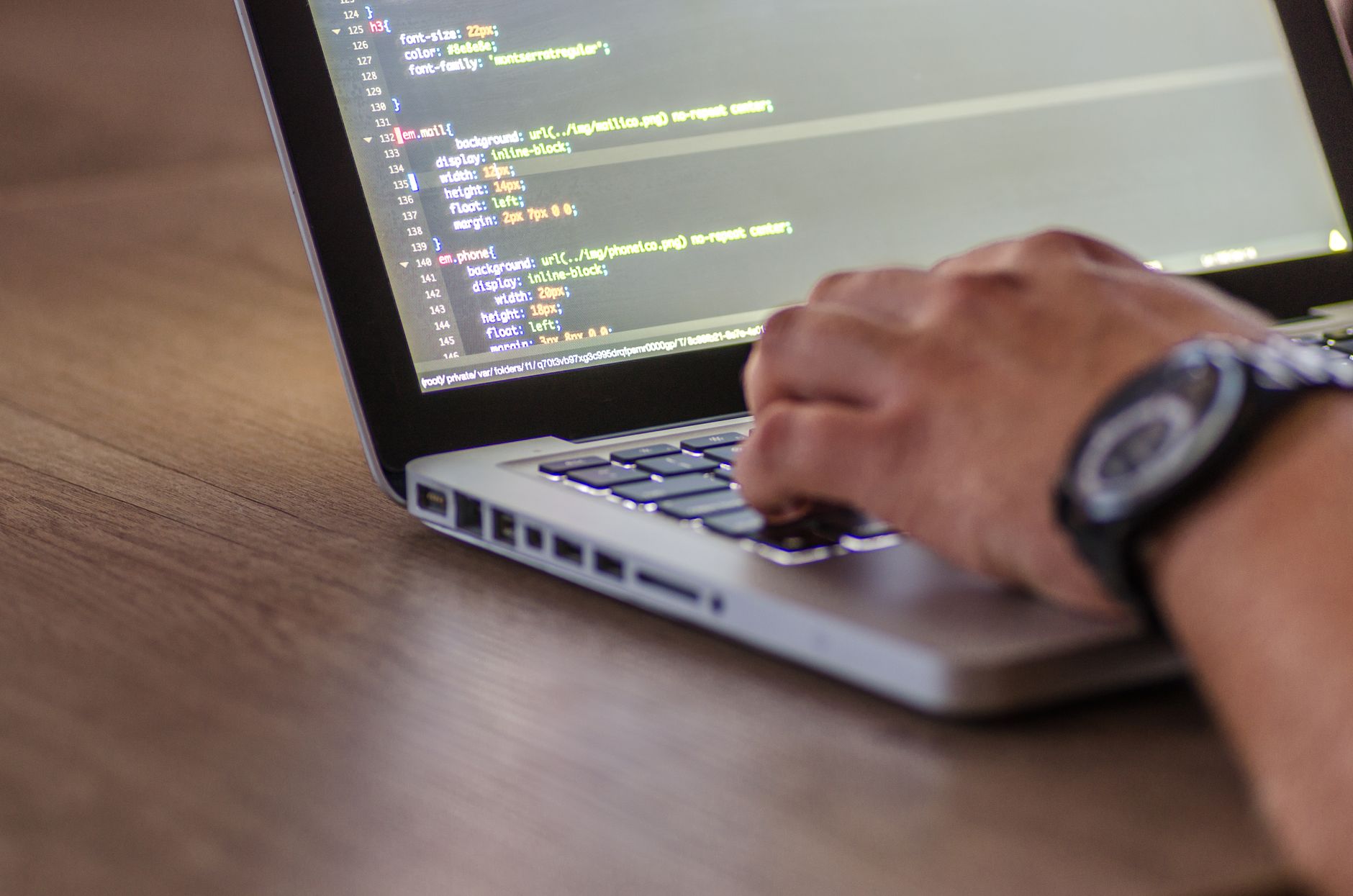 Technology workspace with coding and programming
