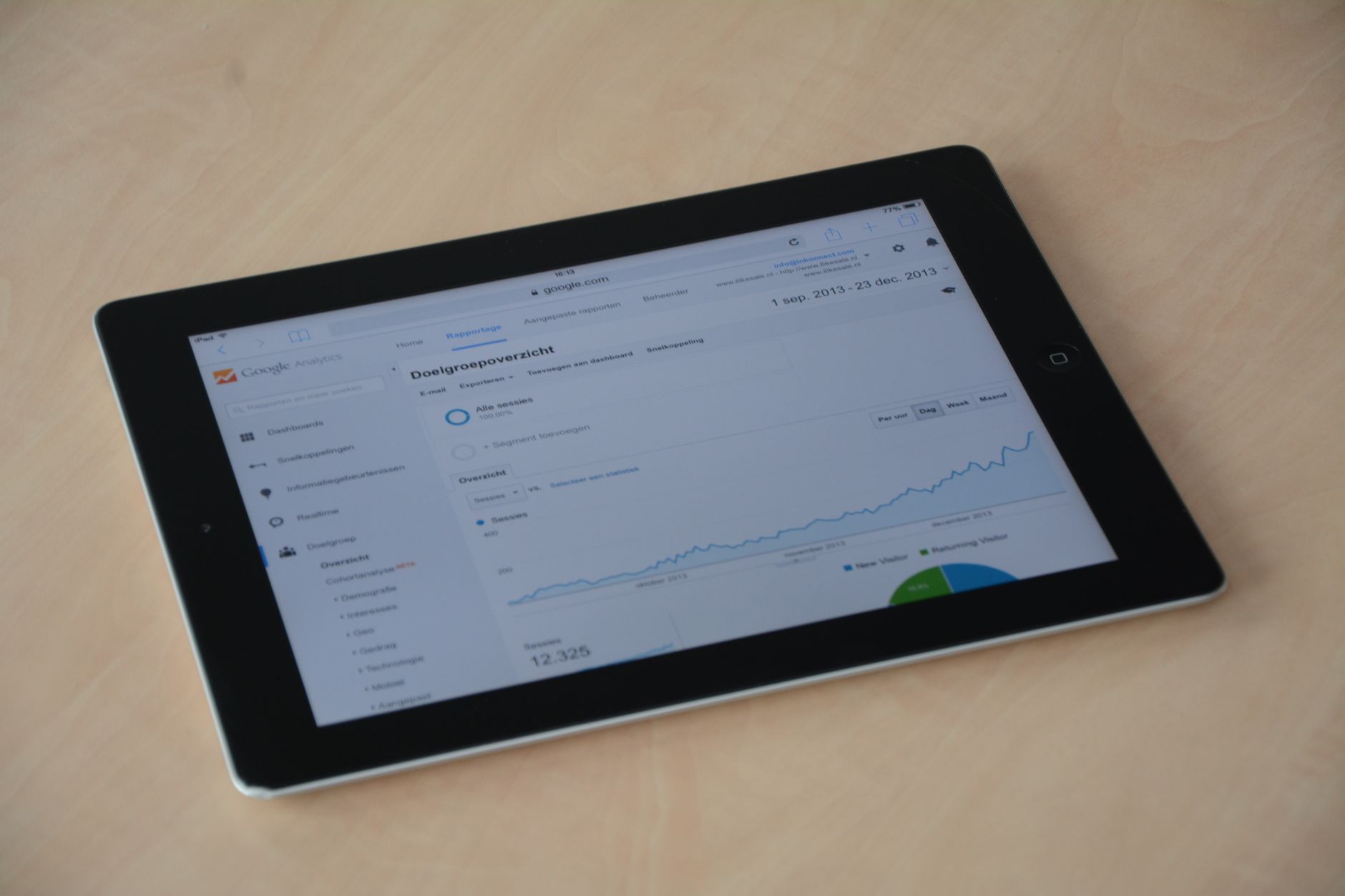 A tablet displaying a web analytics dashboard with graphs used in website valuation