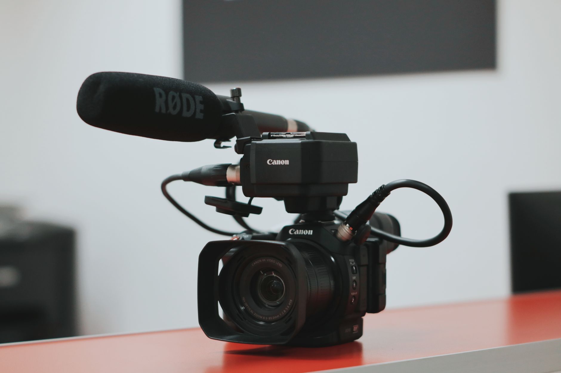 Budget video camera with a mounted microphone for YouTube