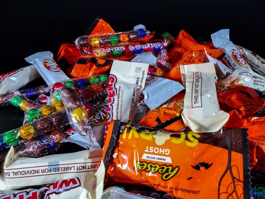 Wrapped chocolate bars on a surface