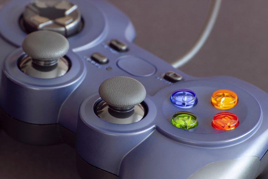 A close up of a video game controller